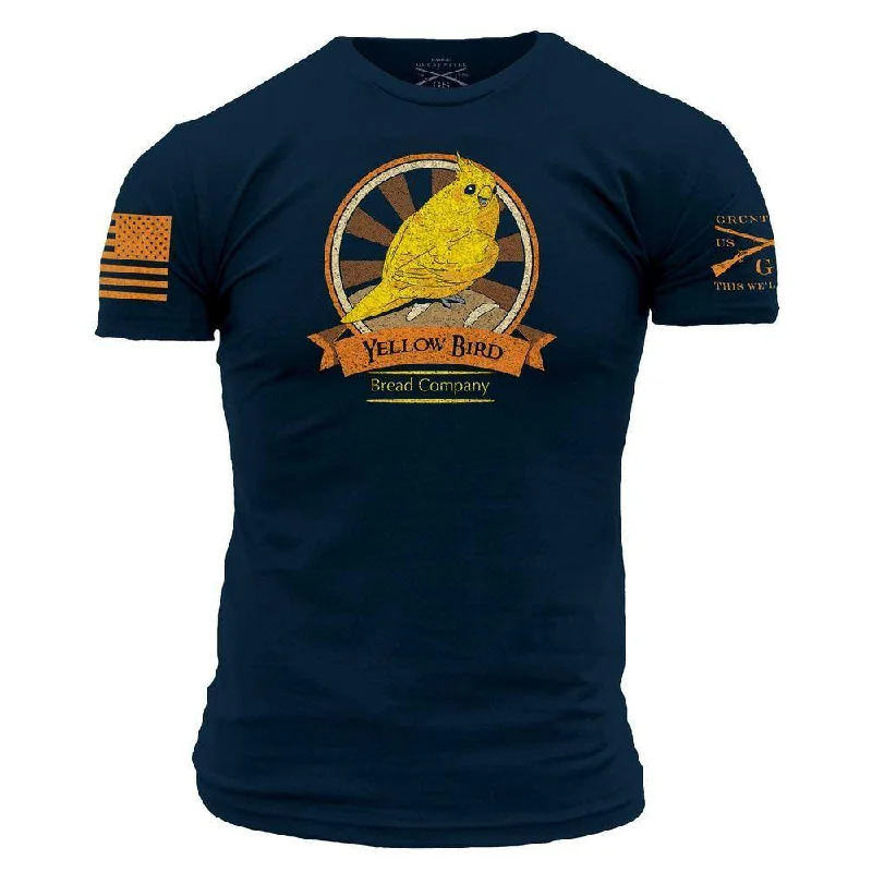 Embroidered Women T Shirt with Intricate DetailsYellow Bird Bread Company T-Shirt - Midnight Navy Embroidered Women T Shirt with Intricate DetailsYellow Bird Bread Company T-Shirt - Midnight Navy
