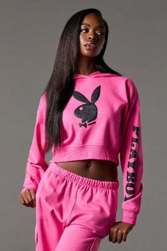 Playboy Graphic Fleece Cropped Hoodie