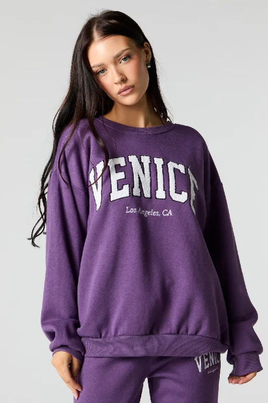 Oversized Destination Chenille Embroidered Fleece Sweatshirt