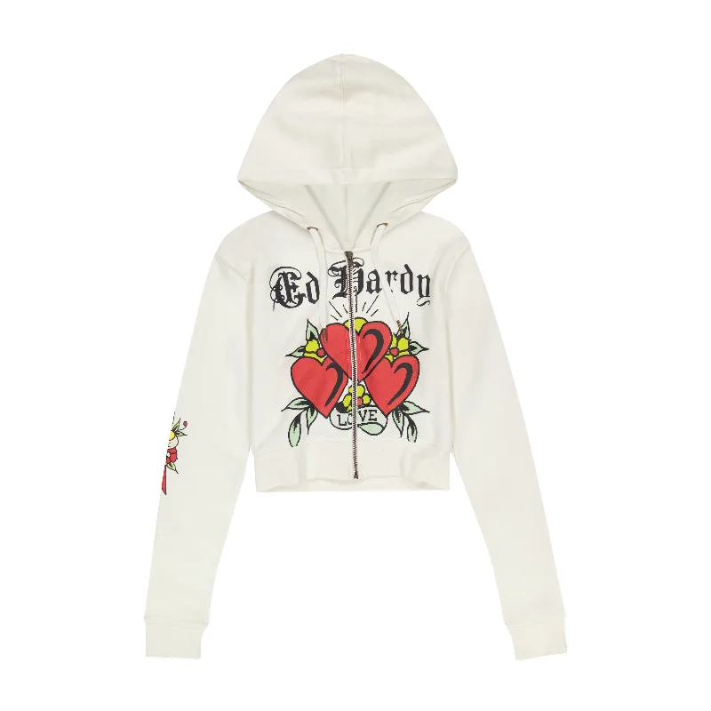 Women's hoodie with a detachable hood for customizable styling3 Hearts Cropped Hoodie Women's hoodie with a detachable hood for customizable styling3 Hearts Cropped Hoodie