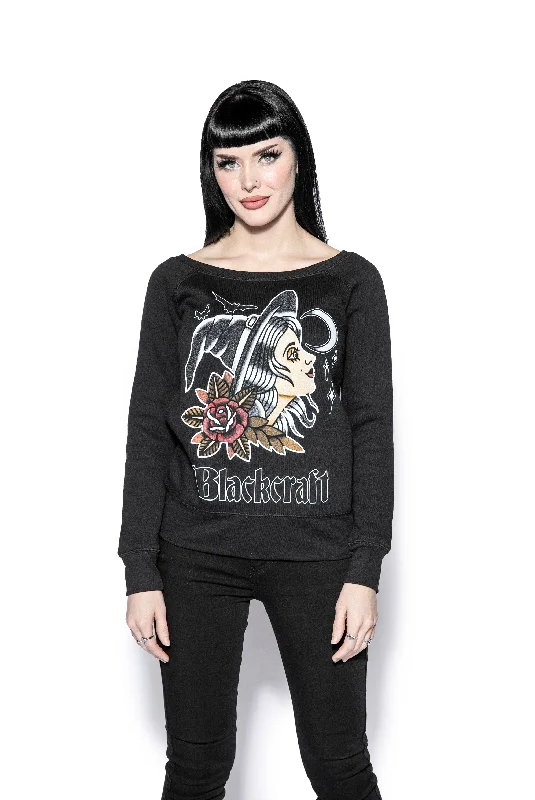 Women's color - block hoodie combining bold hues for a fashion - forward statementBat Witch - Women's Scoop Neck Sweater Women's color - block hoodie combining bold hues for a fashion - forward statementBat Witch - Women's Scoop Neck Sweater