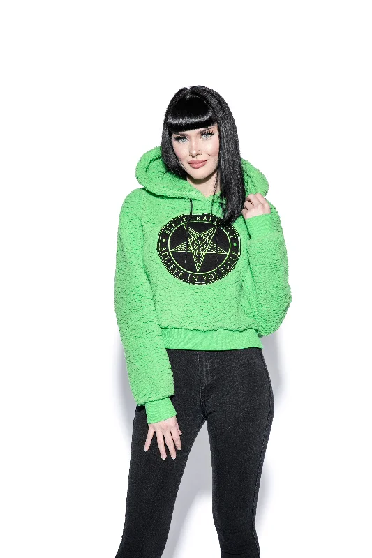 Women's oversized cropped hoodie with drawstrings for a trendy lookBelieve In Yourself - Green Women's Sherpa Hoodie Women's oversized cropped hoodie with drawstrings for a trendy lookBelieve In Yourself - Green Women's Sherpa Hoodie