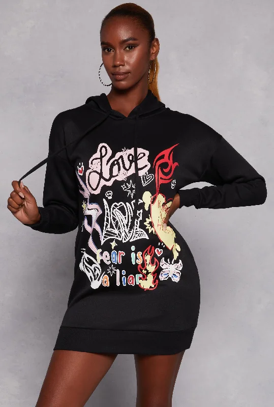 Love Graffiti Graphic Hoodie Dress