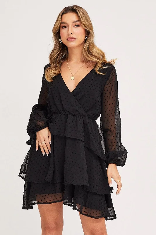 Empire Waist Women Dress to Accentuate the Bust and Conceal the WaistBlack Tie Up Dress Long Sleeve Mini Empire Waist Women Dress to Accentuate the Bust and Conceal the WaistBlack Tie Up Dress Long Sleeve Mini