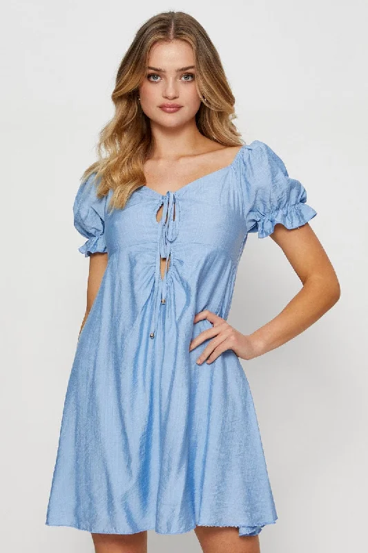 Plus Size Women Dress with a Flattering A - Line Cut for Comfort and StyleBlue Mini Dress Short Sleeve Plus Size Women Dress with a Flattering A - Line Cut for Comfort and StyleBlue Mini Dress Short Sleeve