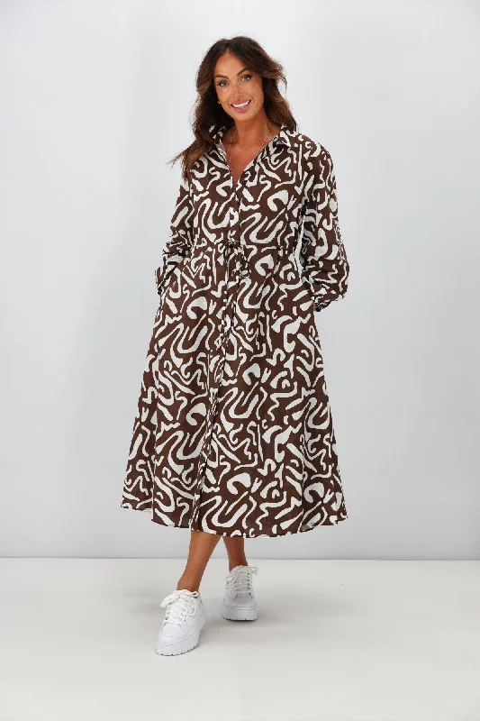 Sleeveless Women Dress in Bright Colors for Summer PartiesBoho Australia Cline Midi Dress Brown White