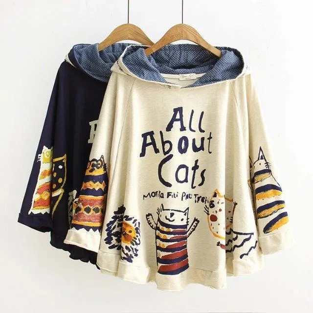 Women's zip - front sweatshirt with contrast stitching for a sporty aestheticCats One-Size-Fits-All Warm Winter Pullover Women's zip - front sweatshirt with contrast stitching for a sporty aestheticCats One-Size-Fits-All Warm Winter Pullover