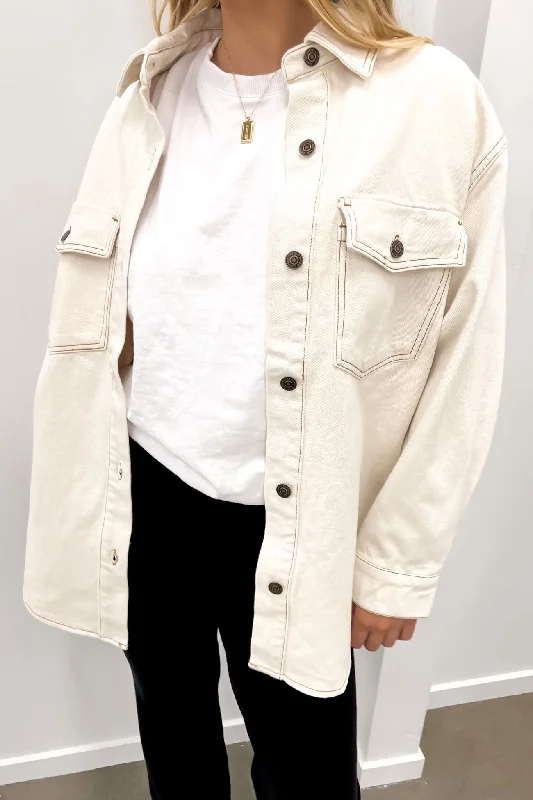 Women's bomber jackets with floral embroidery for a feminine and unique designClaude Drill Shacket Natural Women's bomber jackets with floral embroidery for a feminine and unique designClaude Drill Shacket Natural