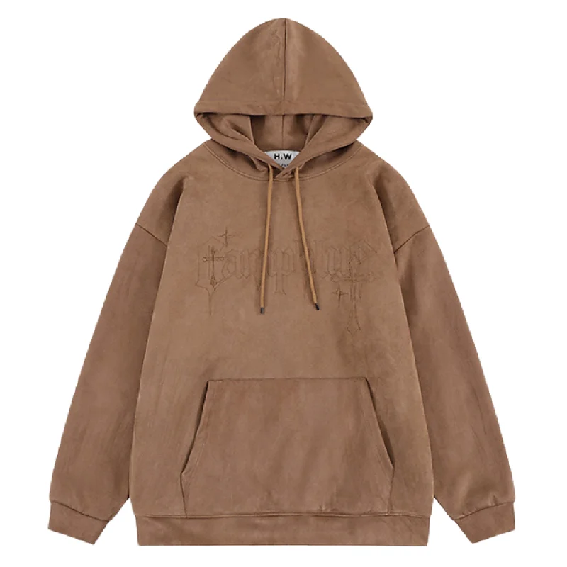 Women's tie - dye hoodie in bright colors for a retro and eye - catching styleCross Embroidered Suede Hoodie Women's tie - dye hoodie in bright colors for a retro and eye - catching styleCross Embroidered Suede Hoodie