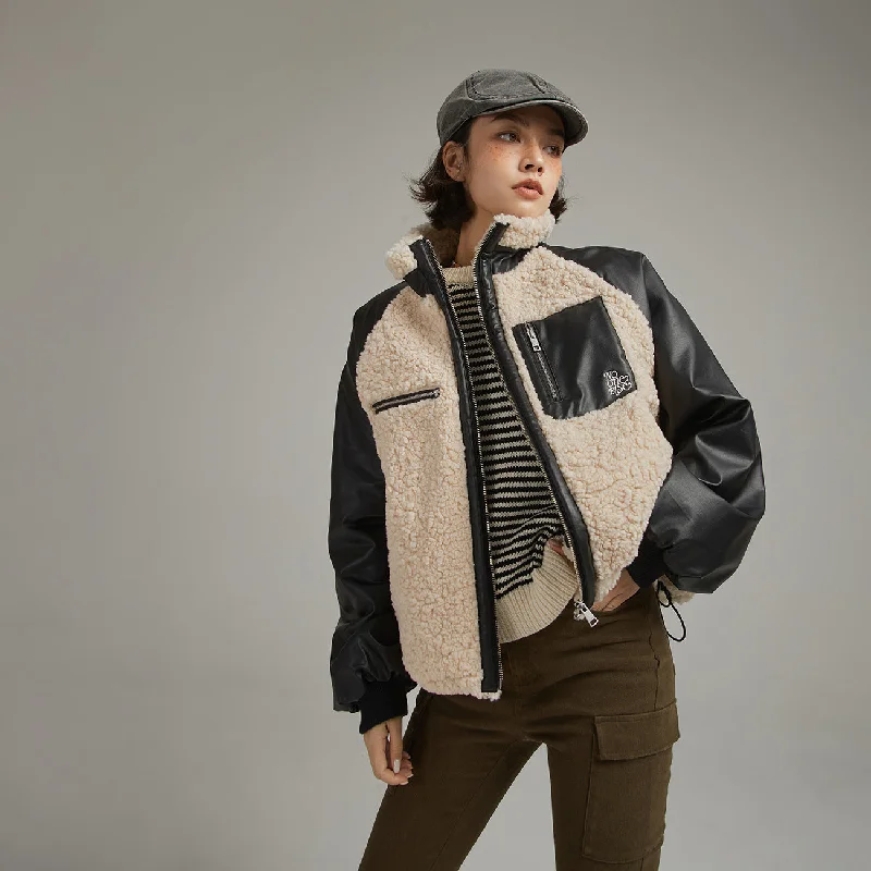 Women's cropped down jackets in bold colors for a sporty and fashionable winter outfitColor Combination Fleece Jacket Women's cropped down jackets in bold colors for a sporty and fashionable winter outfitColor Combination Fleece Jacket