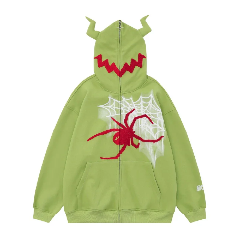 Women's crew - neck sweatshirt in a heather gray shade for a classic and versatile optionDevil Horn Spider Embroidered Hoodie Women's crew - neck sweatshirt in a heather gray shade for a classic and versatile optionDevil Horn Spider Embroidered Hoodie