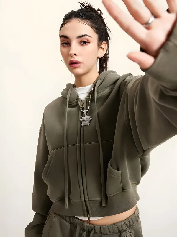 Women's zip - front sweatshirt with contrast stitching for a sporty aestheticDouble Zip-Up Cropped Hoodie Women's zip - front sweatshirt with contrast stitching for a sporty aestheticDouble Zip-Up Cropped Hoodie