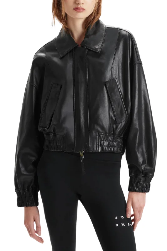 Women's moto jackets with a lace - up front for a unique and stylish touchElle Leather Bomber Women's moto jackets with a lace - up front for a unique and stylish touchElle Leather Bomber