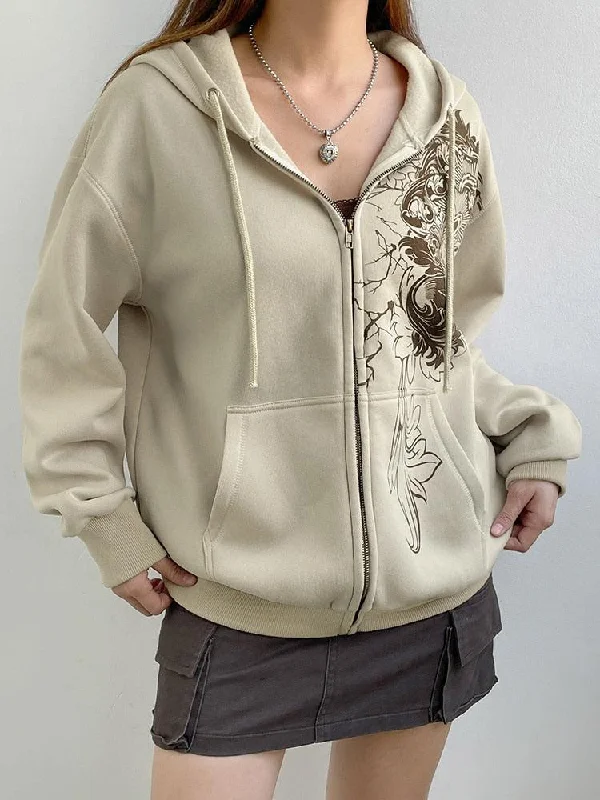 Women's crew - neck sweatshirt in a heather gray shade for a classic and versatile optionFairy Grunge Floral Zip-Up Hoodie Women's crew - neck sweatshirt in a heather gray shade for a classic and versatile optionFairy Grunge Floral Zip-Up Hoodie