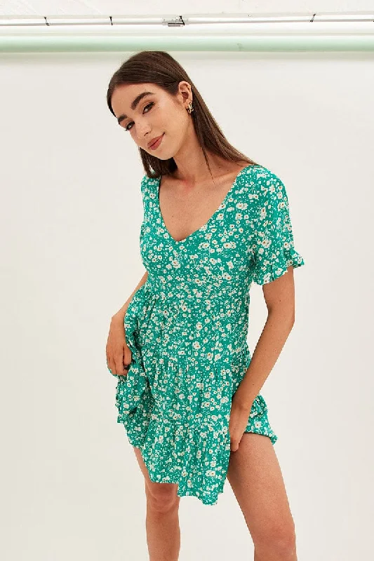Sleeveless Women Dress in Bright Colors for Summer PartiesFloral Print Sun Dress Mini Short Sleeve V Neck Sleeveless Women Dress in Bright Colors for Summer PartiesFloral Print Sun Dress Mini Short Sleeve V Neck