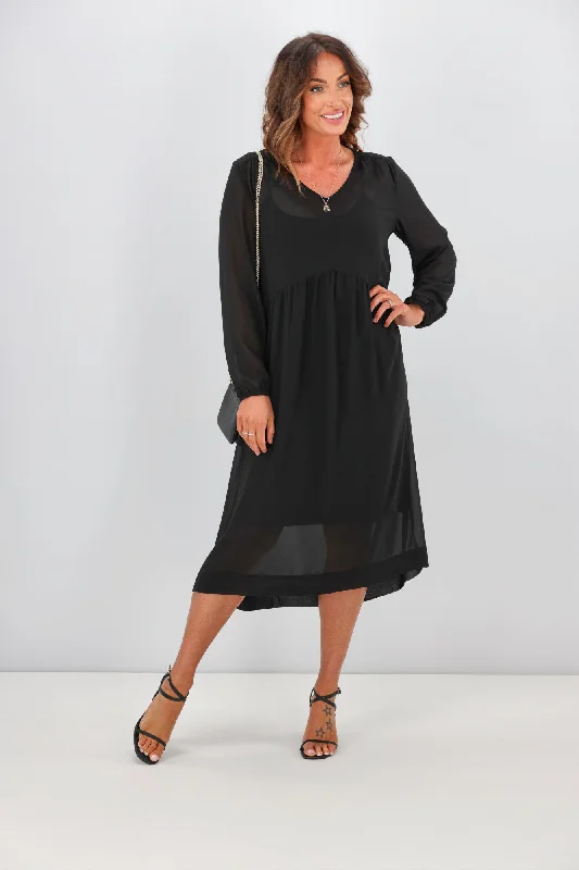 Long - Sleeve Women Dress in Velvet for a Luxurious Winter LookGloss By Shine On Veronica Empire Midi Dress Black Long - Sleeve Women Dress in Velvet for a Luxurious Winter LookGloss By Shine On Veronica Empire Midi Dress Black