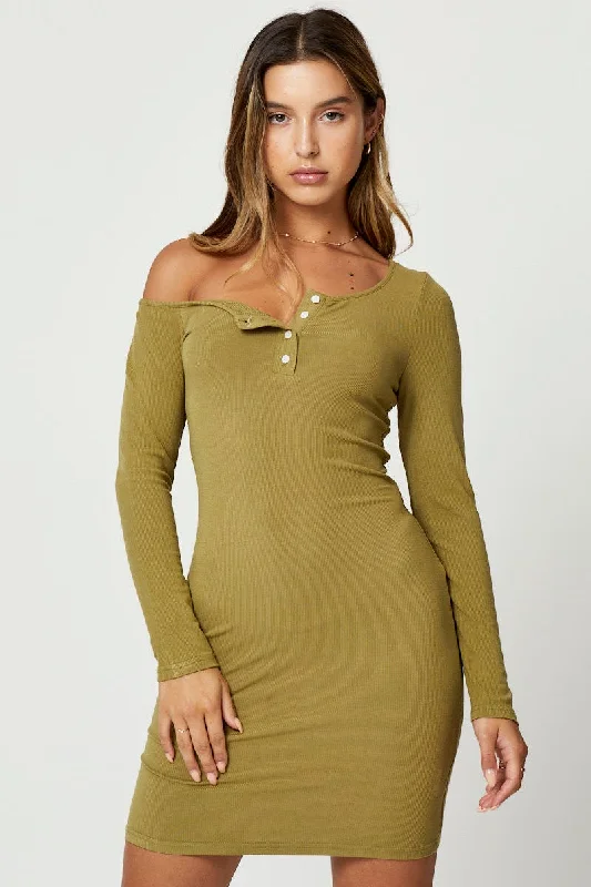 Ball Gown Women Dress with a Full Skirt for a Princess - like LookGreen Asymmetric Off Shoulder Press Stud Ribbed Mini Dre Ball Gown Women Dress with a Full Skirt for a Princess - like LookGreen Asymmetric Off Shoulder Press Stud Ribbed Mini Dre