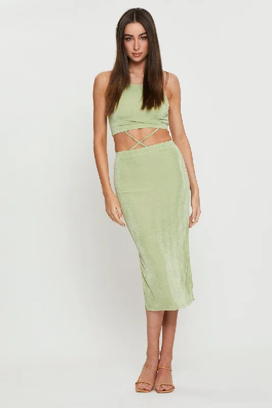 Pleated Women Dress with a Timeless and Elegant TextureGreen Midi Dress Bodycon