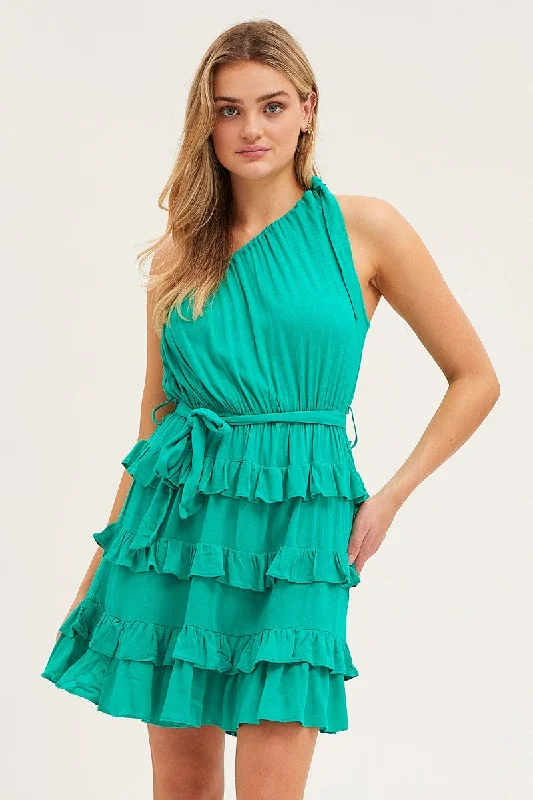 Off - the - Shoulder Women Dress for a Romantic and Feminine LookGreen Mini Dress One Shoulder Sleeveless Off - the - Shoulder Women Dress for a Romantic and Feminine LookGreen Mini Dress One Shoulder Sleeveless
