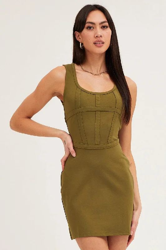 Mini Women Dress with a Short Hem for a Young and Trendy StyleGreen Mini Dress Sleeveless Corset Detail Bodycon Mini Women Dress with a Short Hem for a Young and Trendy StyleGreen Mini Dress Sleeveless Corset Detail Bodycon