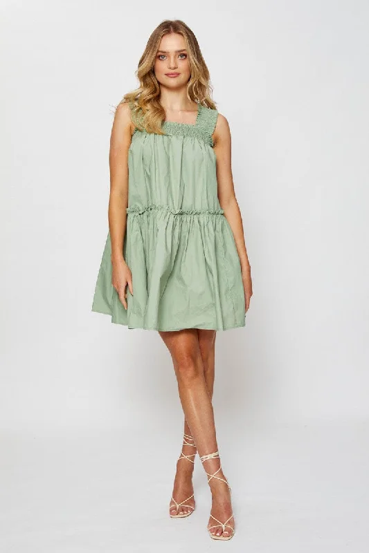 Mini Women Dress with a Short Hem for a Young and Trendy StyleGreen Mini Dress Sleeveless Square Neck Mini Women Dress with a Short Hem for a Young and Trendy StyleGreen Mini Dress Sleeveless Square Neck