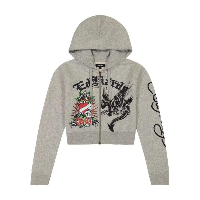 Women's tie - front hoodie in a lightweight fabric for summer layeringHeart Roses Cropped Hoodie Women's tie - front hoodie in a lightweight fabric for summer layeringHeart Roses Cropped Hoodie
