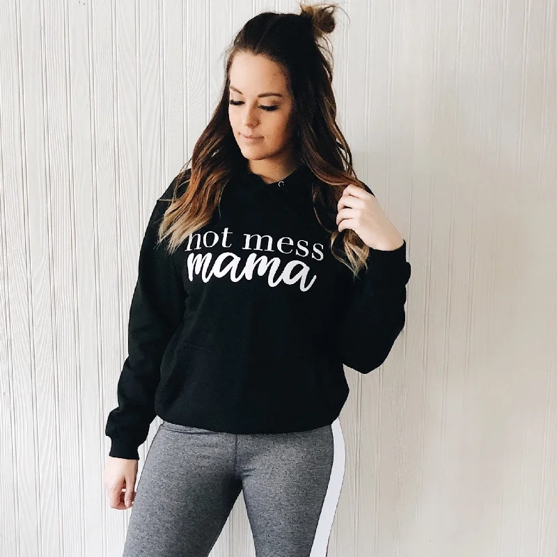 Women's sweatshirt with a mesh panel insert for breathability during workoutsHot Mess Mama • Black Hoodie Women's sweatshirt with a mesh panel insert for breathability during workoutsHot Mess Mama • Black Hoodie