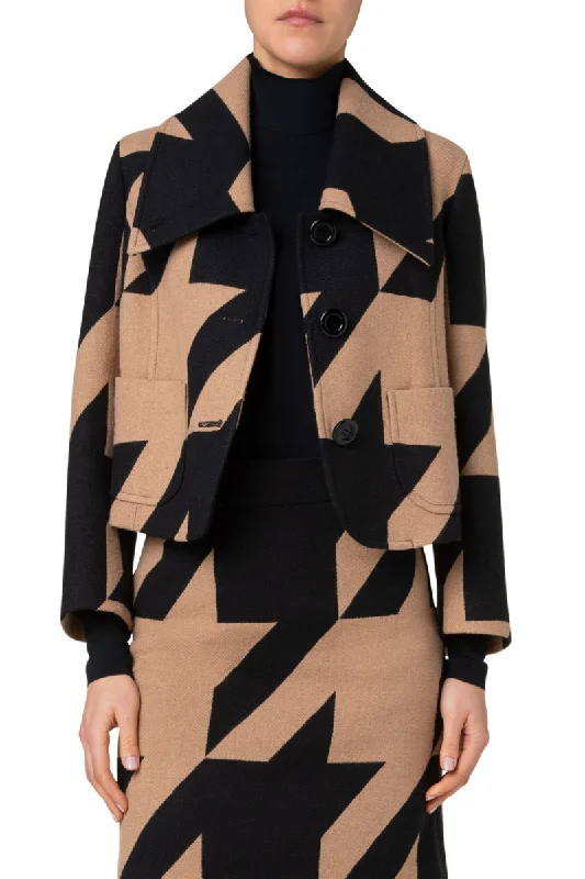 Women's moto jackets with a lace - up front for a unique and stylish touchHoundstooth Jacquard Jacket Women's moto jackets with a lace - up front for a unique and stylish touchHoundstooth Jacquard Jacket