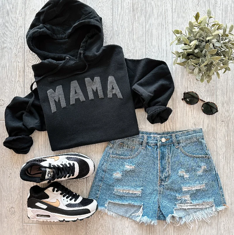 Women's mock - neck sweatshirt made of moisture - wicking material for fitness useMAMA • Black Tonal Hoodie Women's mock - neck sweatshirt made of moisture - wicking material for fitness useMAMA • Black Tonal Hoodie