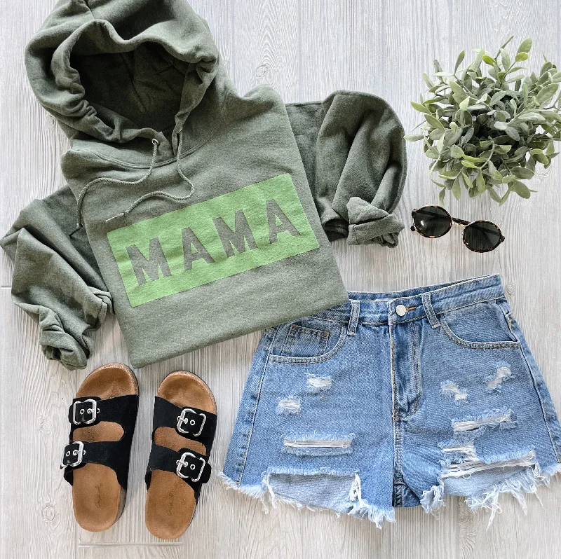 Women's long - sleeve cropped sweatshirt with ribbed cuffs for a snug fitMama Box • Olive Tonal Women's long - sleeve cropped sweatshirt with ribbed cuffs for a snug fitMama Box • Olive Tonal