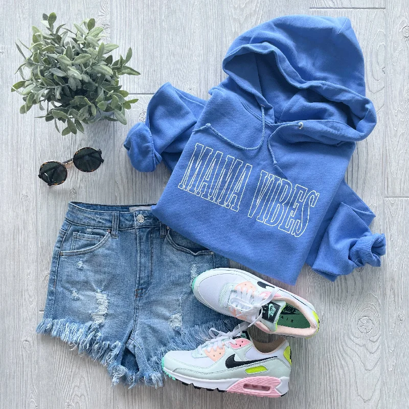 Women's crew - neck sweatshirt in a heather gray shade for a classic and versatile optionMAMA VIBES • Periwinkle Hoodie Women's crew - neck sweatshirt in a heather gray shade for a classic and versatile optionMAMA VIBES • Periwinkle Hoodie