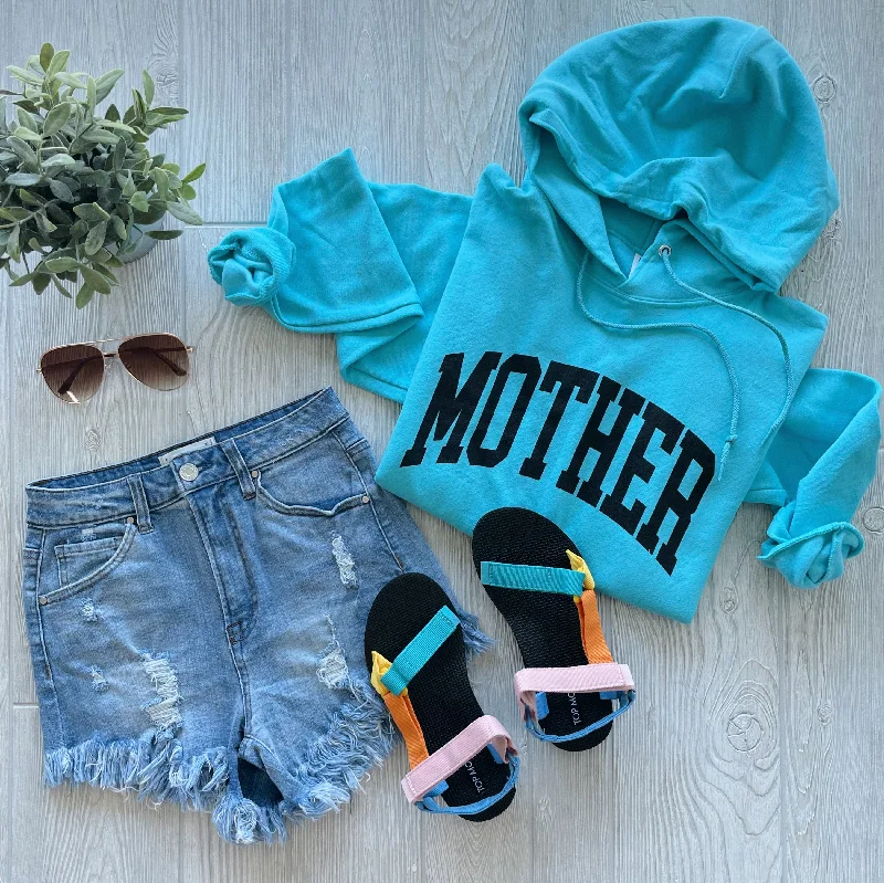 Women's zip - front sweatshirt with contrast stitching for a sporty aestheticMOTHER • Aqua Hoodie Women's zip - front sweatshirt with contrast stitching for a sporty aestheticMOTHER • Aqua Hoodie