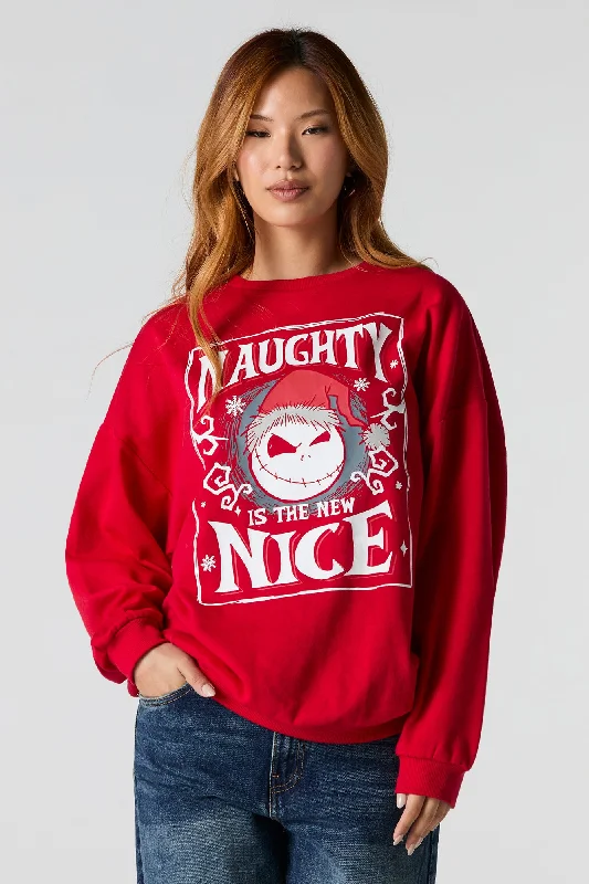 Women's sherpa - lined hoodie for extreme cold weather outdoor activitiesNaughty Is Nice Jack Skellington Graphic Fleece Christmas Sweatshirt Women's sherpa - lined hoodie for extreme cold weather outdoor activitiesNaughty Is Nice Jack Skellington Graphic Fleece Christmas Sweatshirt