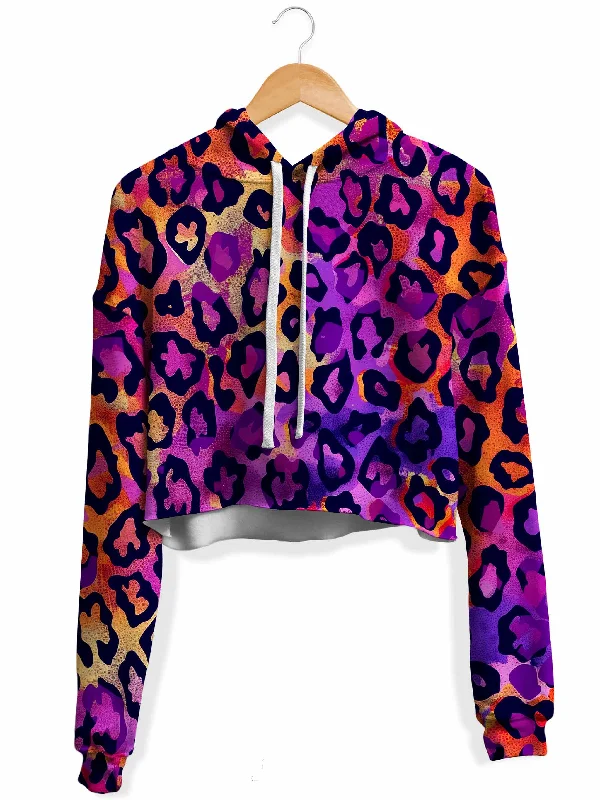 Women's hoodie with a detachable hood for customizable stylingNeon Leopard Fleece Crop Hoodie Women's hoodie with a detachable hood for customizable stylingNeon Leopard Fleece Crop Hoodie