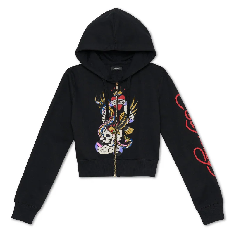 Women's fleece - lined hoodie with thumbholes for warmth in winterNyc Skull Cropped Hoodie Women's fleece - lined hoodie with thumbholes for warmth in winterNyc Skull Cropped Hoodie