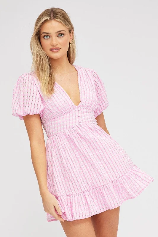 Empire Waist Women Dress to Accentuate the Bust and Conceal the WaistPink Fit And Flare Dress Puff Sleeve Mini Empire Waist Women Dress to Accentuate the Bust and Conceal the WaistPink Fit And Flare Dress Puff Sleeve Mini