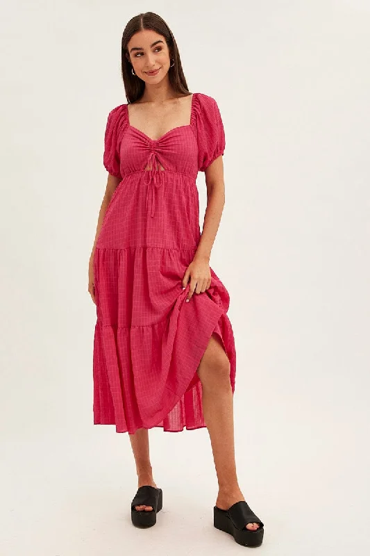 Strapless Women Dress with a Built - in Bra for Comfort and SupportPink Maxi Dress Sweetheart Neck Puff Sleeve Strapless Women Dress with a Built - in Bra for Comfort and SupportPink Maxi Dress Sweetheart Neck Puff Sleeve