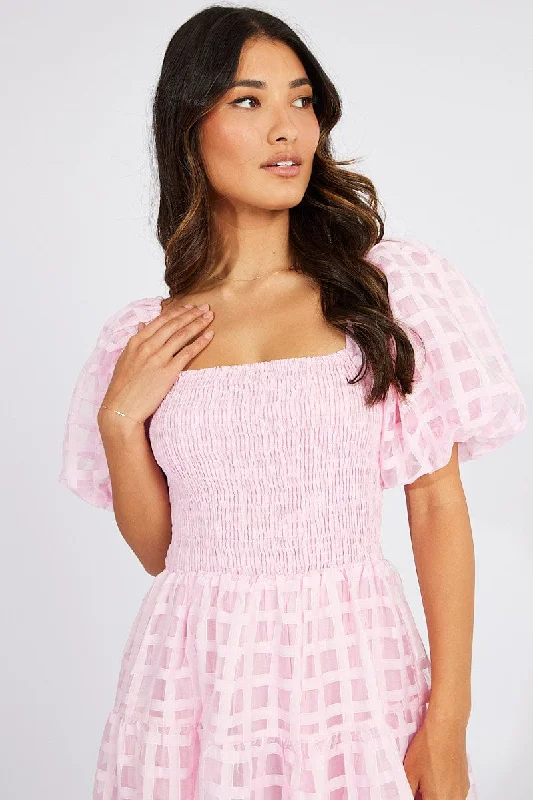 Sheath Women Dress with a Tailored Fit for a Professional LookPink Midi Dress shirred Bust Puff Sleeve Sheath Women Dress with a Tailored Fit for a Professional LookPink Midi Dress shirred Bust Puff Sleeve