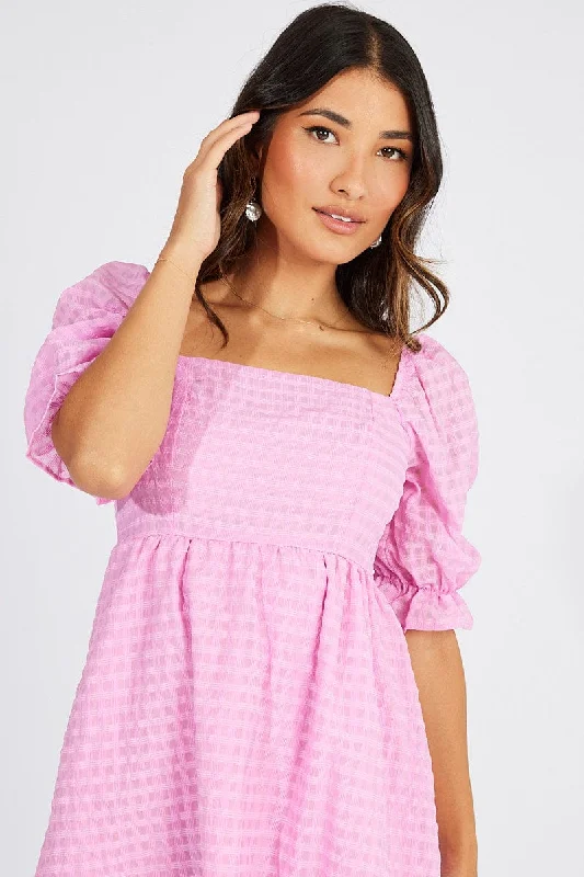 Lace - Embellished Women Dress for an Elegant and Sophisticated AppearancePink Mini Dress Puff Sleeve