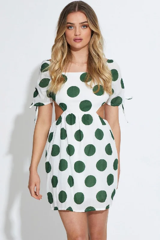 Ball Gown Women Dress with a Full Skirt for a Princess - like LookPolka Dot Mini Dress Short Sleeve Ball Gown Women Dress with a Full Skirt for a Princess - like LookPolka Dot Mini Dress Short Sleeve