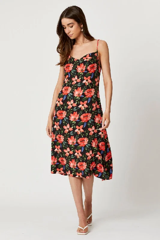 Little Black Women Dress with Sequins for a Glamorous Night OutPrint Midi Dress