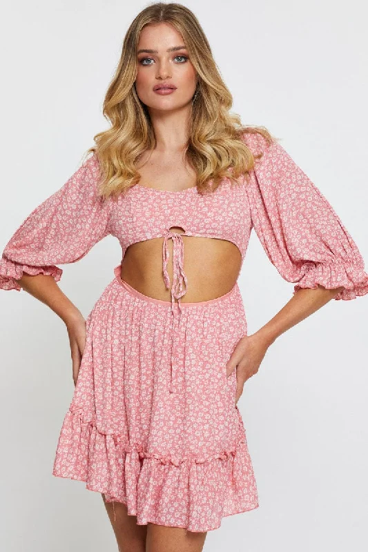 Ball Gown Women Dress with a Full Skirt for a Princess - like LookPrint Mini Dress Long Sleeve Ball Gown Women Dress with a Full Skirt for a Princess - like LookPrint Mini Dress Long Sleeve