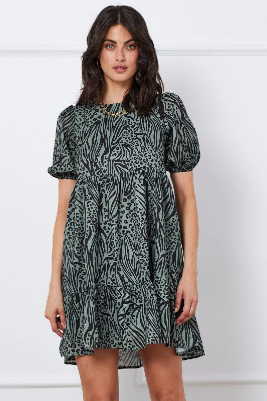 Lace - Embellished Women Dress for an Elegant and Sophisticated AppearancePrint Mini Dress Short Sleeve Round Neck