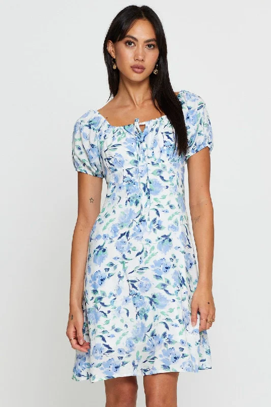 Maxi Women Dress with Floral Print for a Bohemian VibePrint Mini Dress Short Sleeve Scoop Neck Maxi Women Dress with Floral Print for a Bohemian VibePrint Mini Dress Short Sleeve Scoop Neck