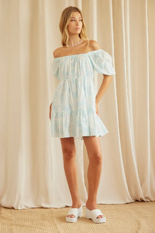 Ball Gown Women Dress with a Full Skirt for a Princess - like LookPrint Mini Dress Short Sleeve Square Neck Ball Gown Women Dress with a Full Skirt for a Princess - like LookPrint Mini Dress Short Sleeve Square Neck