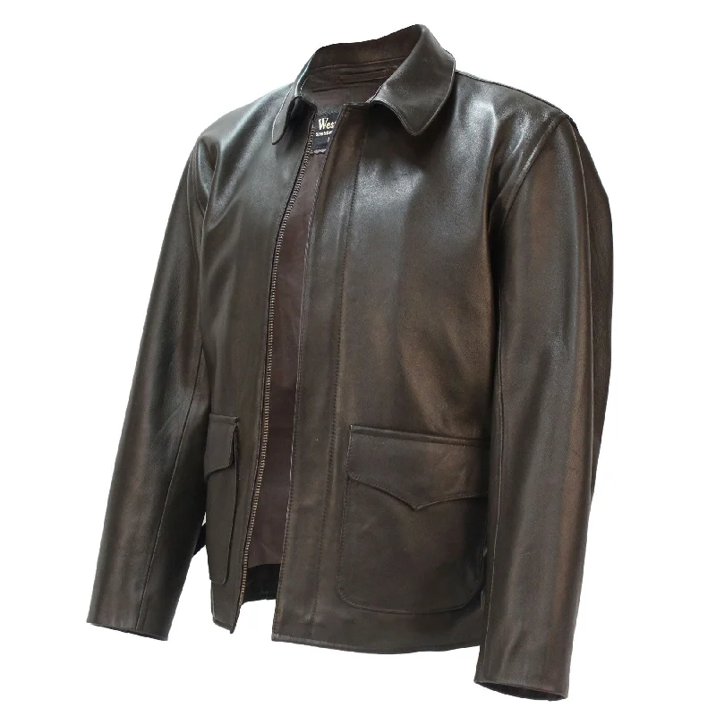 Women's denim jackets with a patchwork design for a bohemian and artsy styleRaiders of Lost Ark Leather Jacket in Brown Lambskin  Indiana Jones