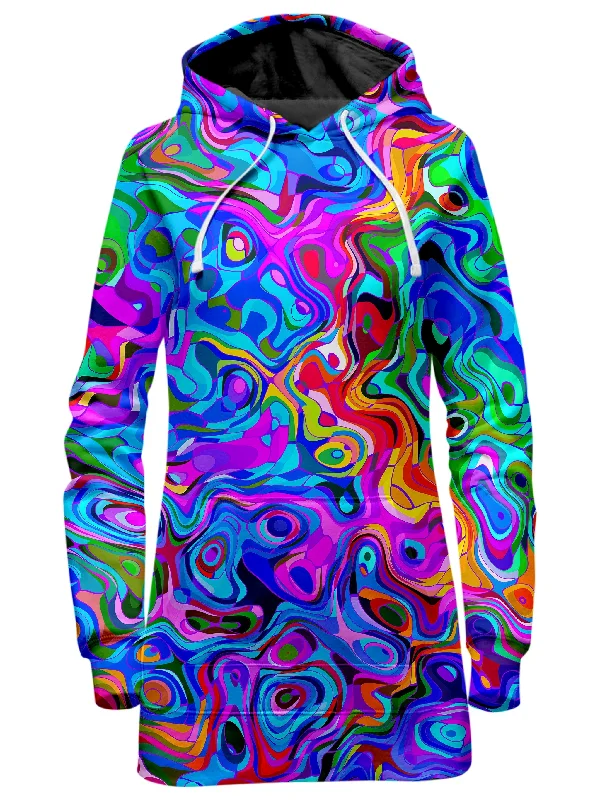 Women's mock - neck sweatshirt made of moisture - wicking material for fitness useRainbow Ripples Hoodie Dress