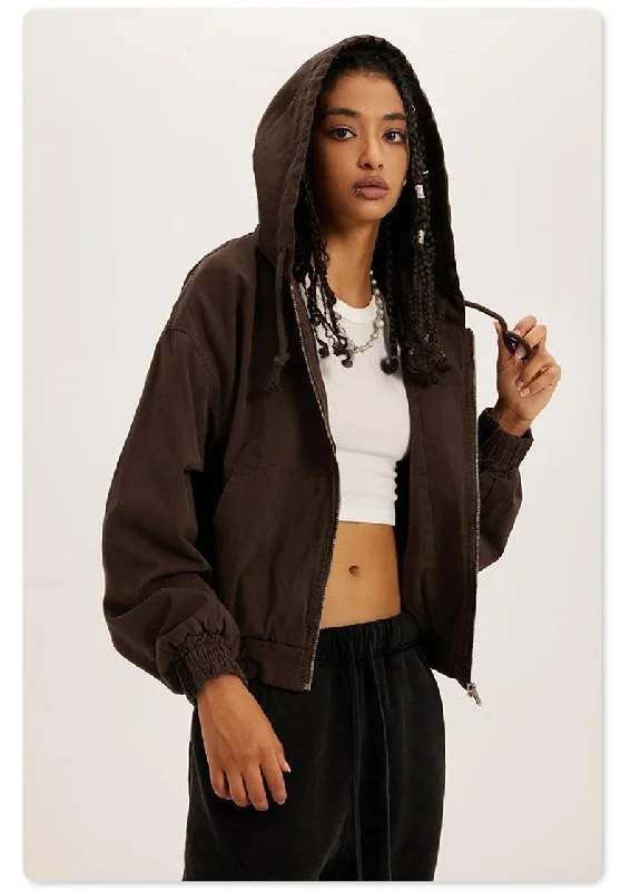 Women's cropped sweatshirt with a slogan graphic for a fun and expressive lookRetro Zip-Up Hoodie Women's cropped sweatshirt with a slogan graphic for a fun and expressive lookRetro Zip-Up Hoodie