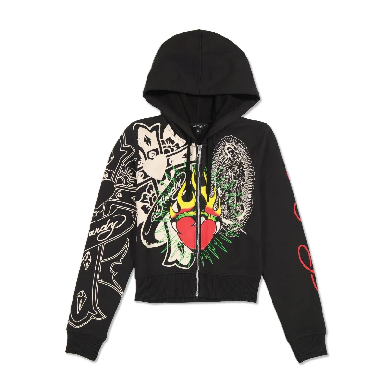 Women's quarter - zip sweatshirt made of organic cotton for eco - conscious fashionSacred Heart Cropped Zip Fleece Hoodie Women's quarter - zip sweatshirt made of organic cotton for eco - conscious fashionSacred Heart Cropped Zip Fleece Hoodie
