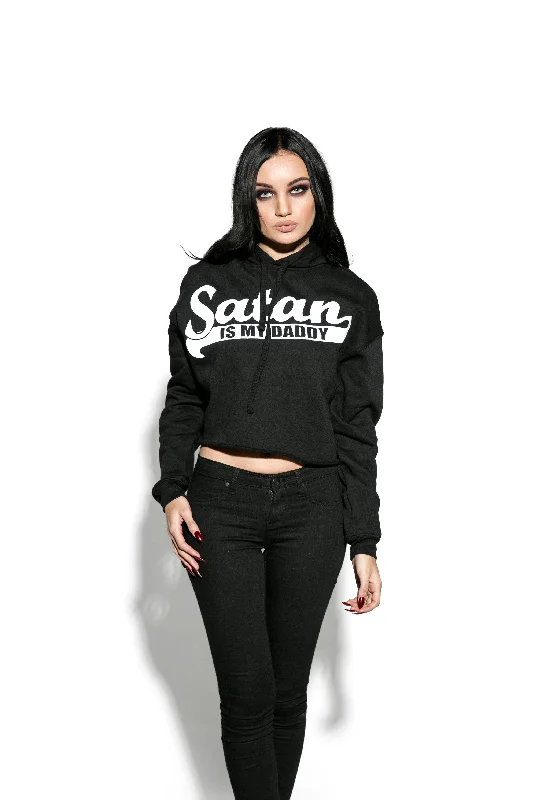 Women's sweatshirt with a mesh panel insert for breathability during workoutsSatan Is My Daddy - Women's Cropped Hoodie